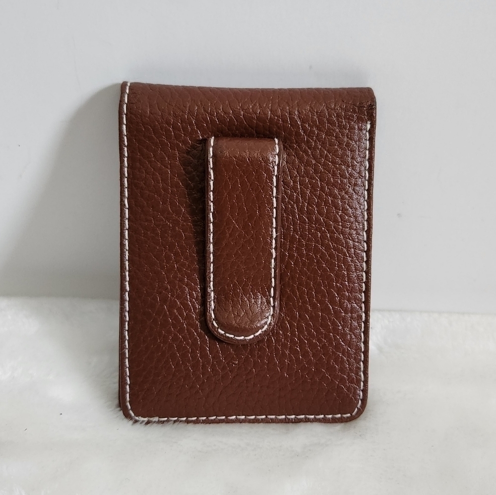 Avon Vintage Brown Pebbled Leather Bifold Money Clip Wallet